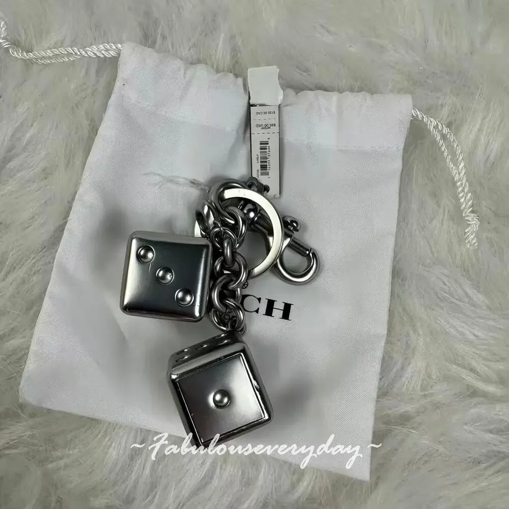 Coach Dice Bag Charm 3D Cluster Keychain Key FOB Silver Metal CZ128
